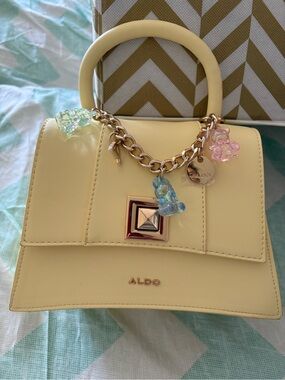 Aldo Pale Yellow Top-Handle Mini Bag with Charm Chain